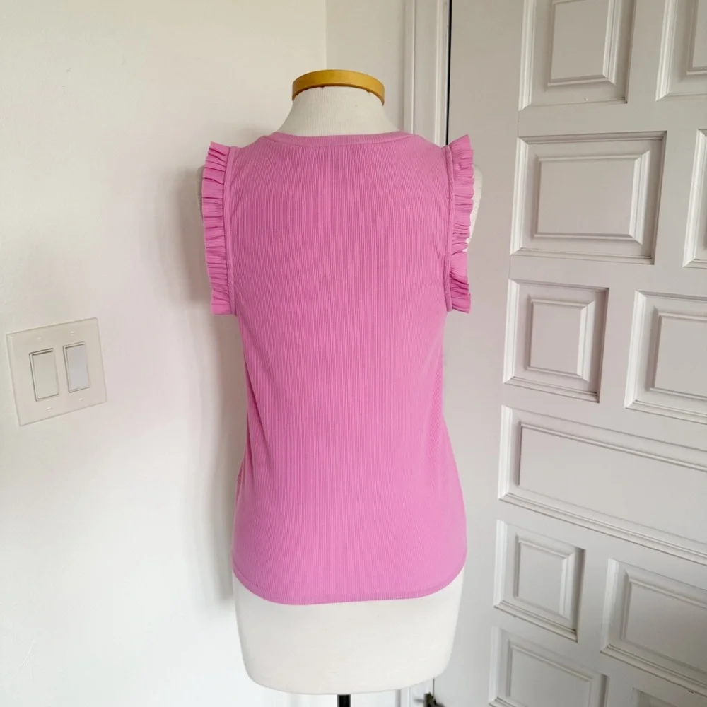 J. Crew Pink Top Ribbed Ruffle Sleeveless Cotton Blend Size Small